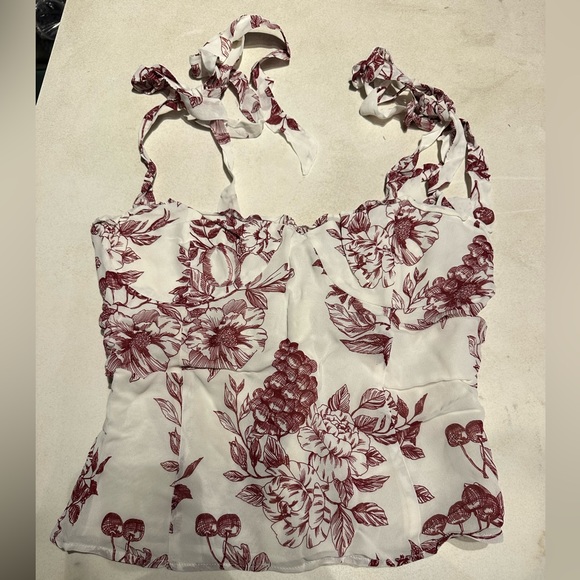 Reformation Tops - Reformation white  top w/ red wine floral pattern- perfect for day or night out!